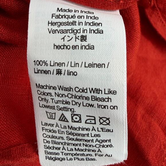 J.Crew Linen Button Front Shirt Dress Womens L Red Relaxed Fit Pockets Resort - Picture 8 of 10